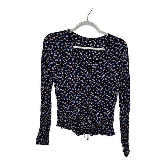 Rails Top Womens Small Beaux Mariposa Butterfly Print Ruffle Waist Blouse Boho - Picture 1 of 16